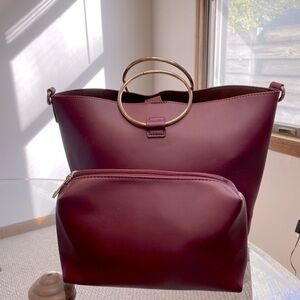 Street Level Two-Piece Vegan Leather Tote Bag Set - Burgundy - **EUC**